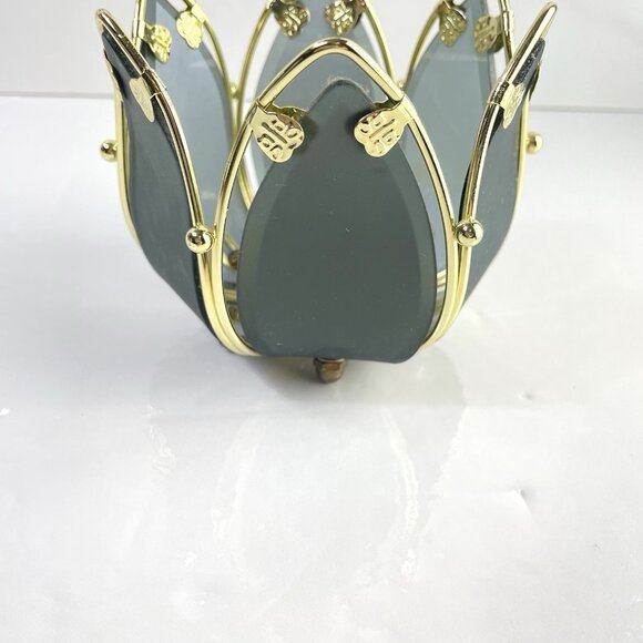Vtg Lotus Flower Smoked Glass Matte Grey Lamp Shade Replacement Tulip Candle - Picture 6 of 8